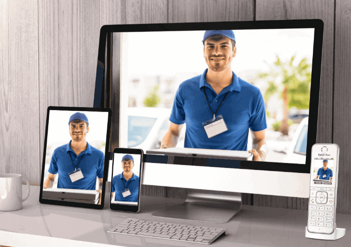 smarthome-video-tuersprechanlage Darstellung auf Handy Tablet FRITZ!Fon und PC-Bildschirm smarthome-video-tuersprechanlage Darstellung auf Handy Tablet FRITZ!Fon und PC-Bildschirm